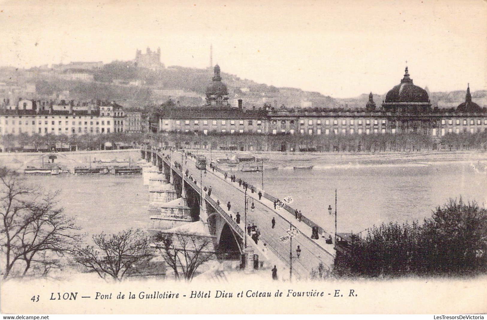 FRANCE - 69 - LYON - Pont De La Guillotière - Hôtel Dieu Et Côteau De Fourvière - ER - Carte Postale Ancienne - Andere & Zonder Classificatie