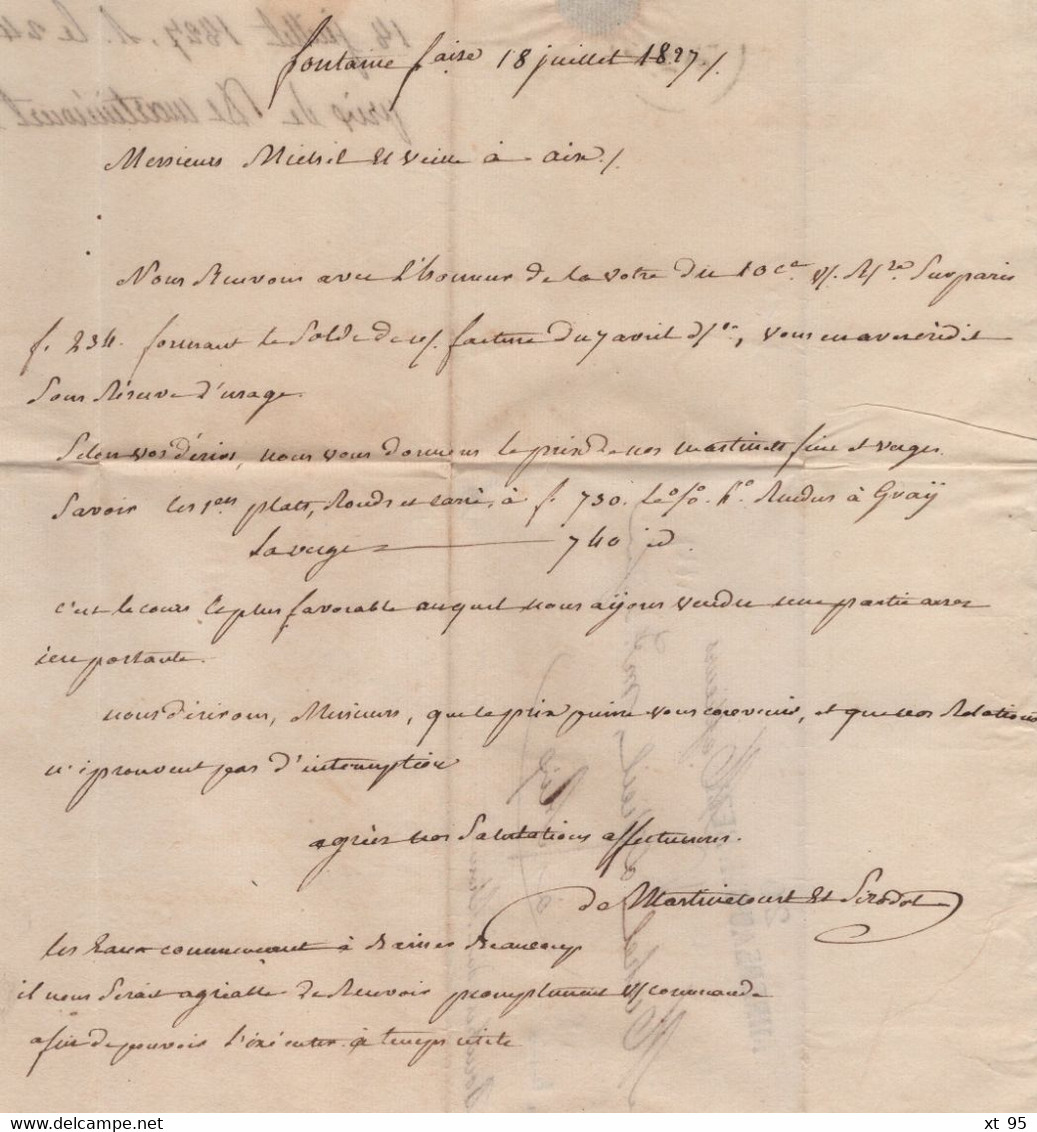 Mirebeau Sur Beze - 20 - Cote D Or - 1827 Courrier De Fontaine Francaise - 1801-1848: Precursors XIX