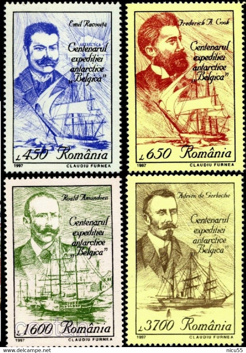 1997 Cook,Adrien De Gerlache,Roald Amundsen,Emil Racovita,Polar Explorers,Belgica Expedition,Romania,Mi.5276/Y.4409,MNH - Explorateurs & Célébrités Polaires