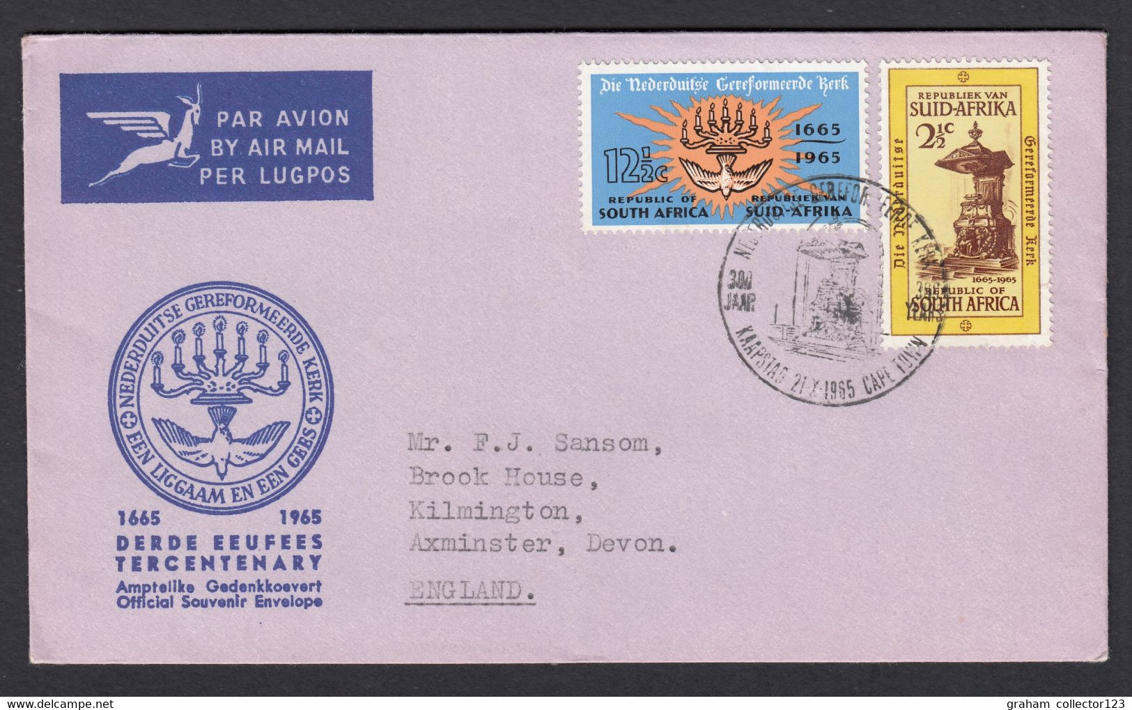 1965 Republic Of South Africa First Day Cover Derde Eeufees Tercentenary 1665-1965 Cape Town Cancel - Covers & Documents