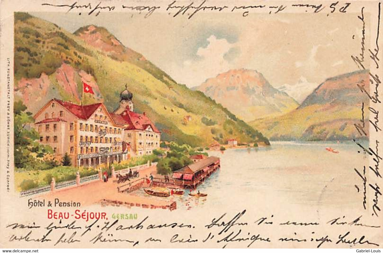 Hotel Pension Beau-Séjour Gersau Litho 19054 - Gersau