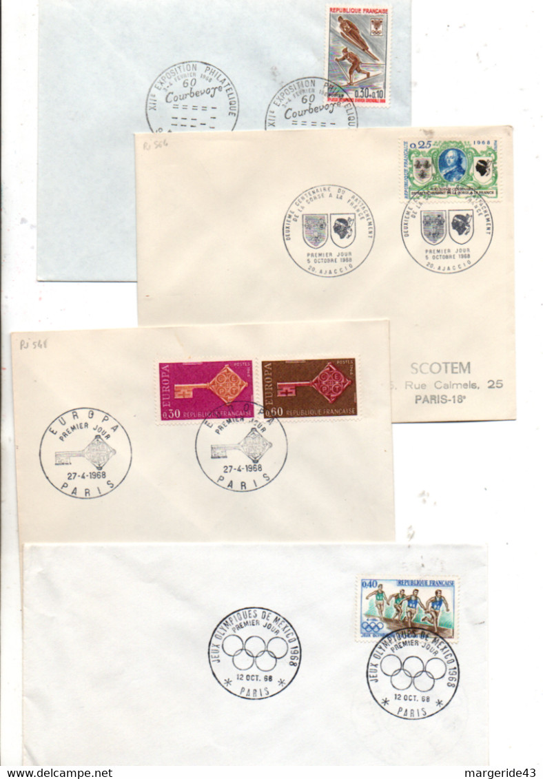 FRANCE LOT DE 27 FDC NON ILLUSTREES 1968