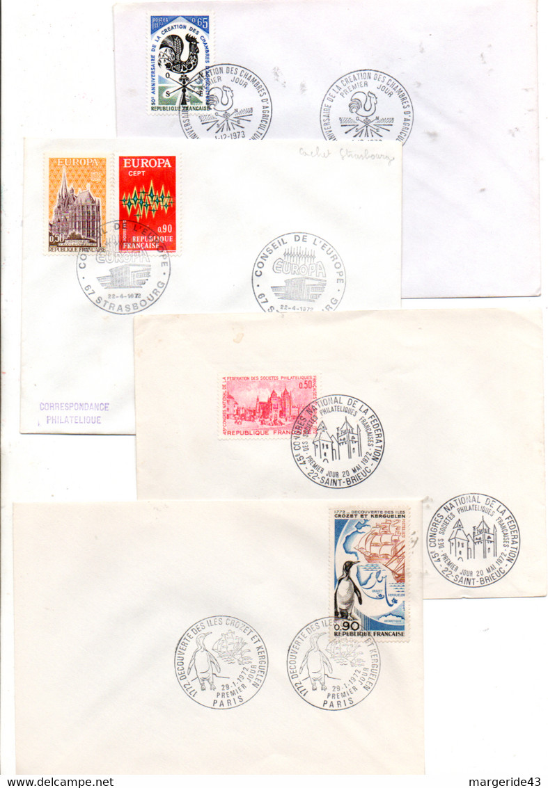 FRANCE LOT DE 37 FDC NON ILLUSTREES 1972