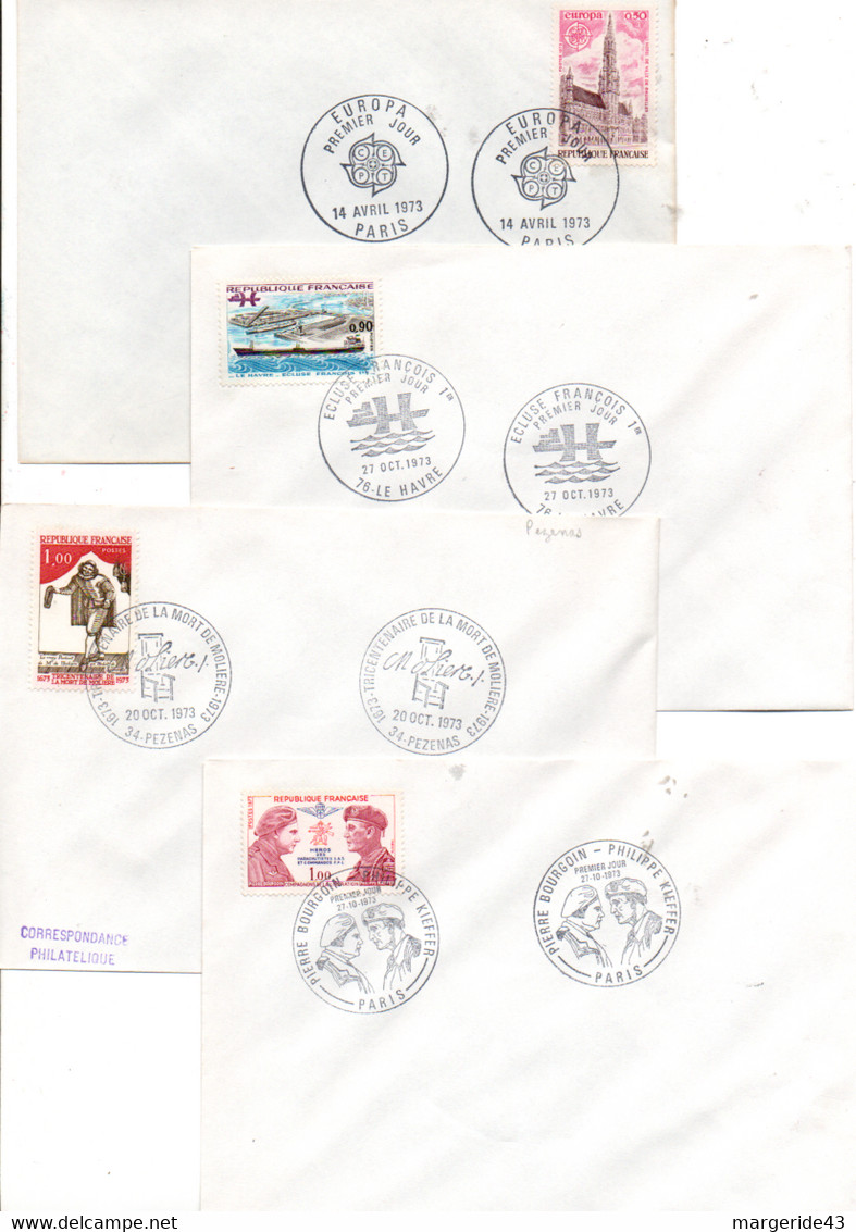 FRANCE LOT DE 31 FDC NON ILLUSTREES 1973