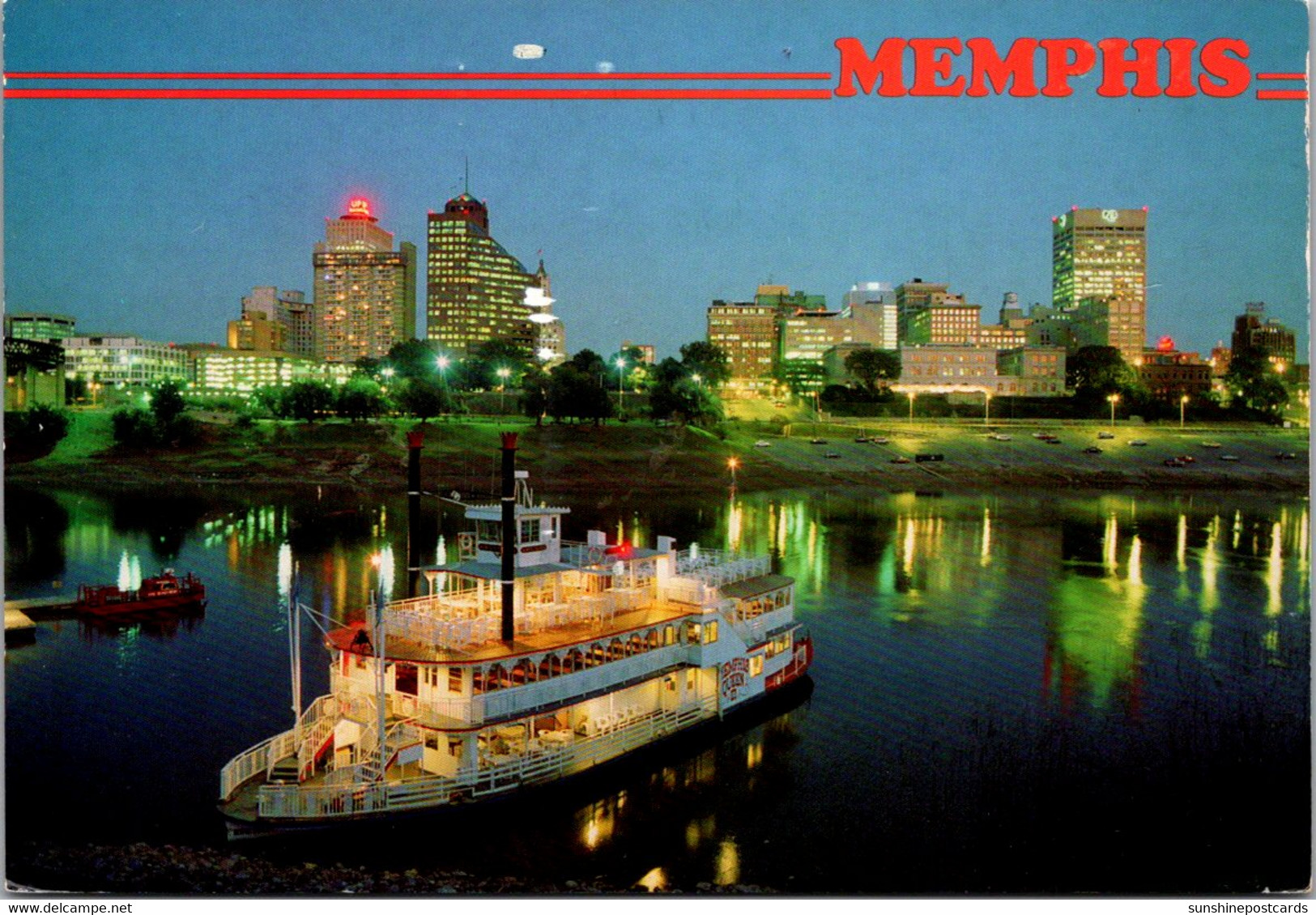 Tennessee Memphis Skyline At Twilight With Memphis Queen III In Foreground - Memphis