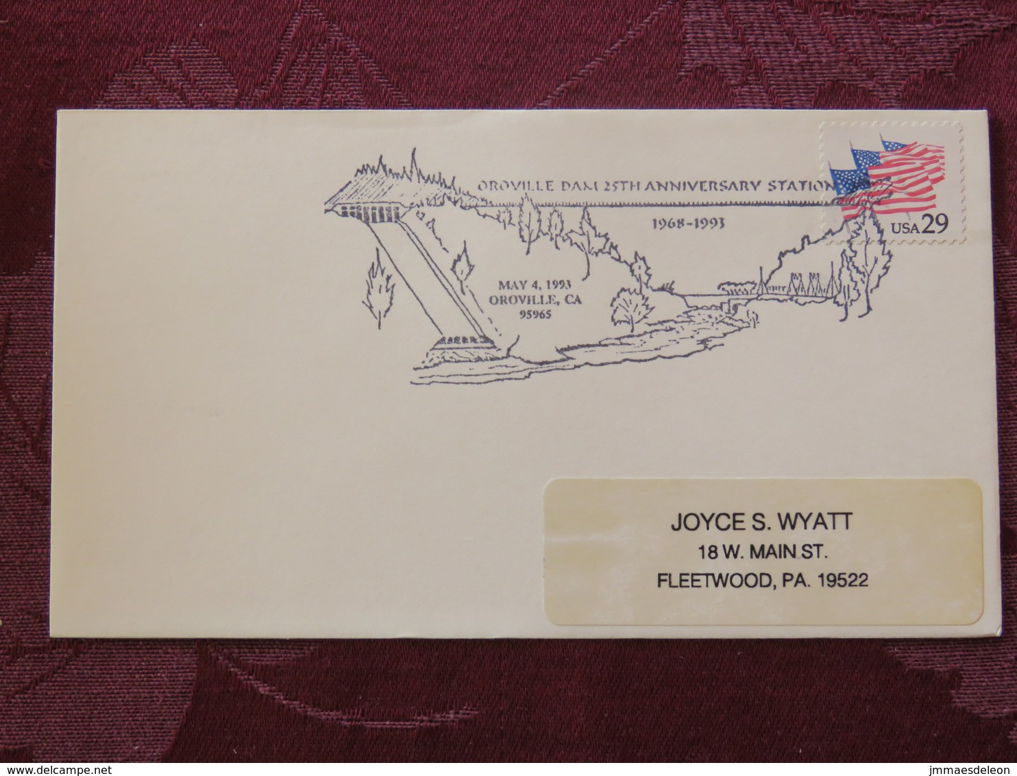 USA 1993 Special Map Cancel On Cover Oroville Dam 25 Anniversary Station - Flags - Storia Postale