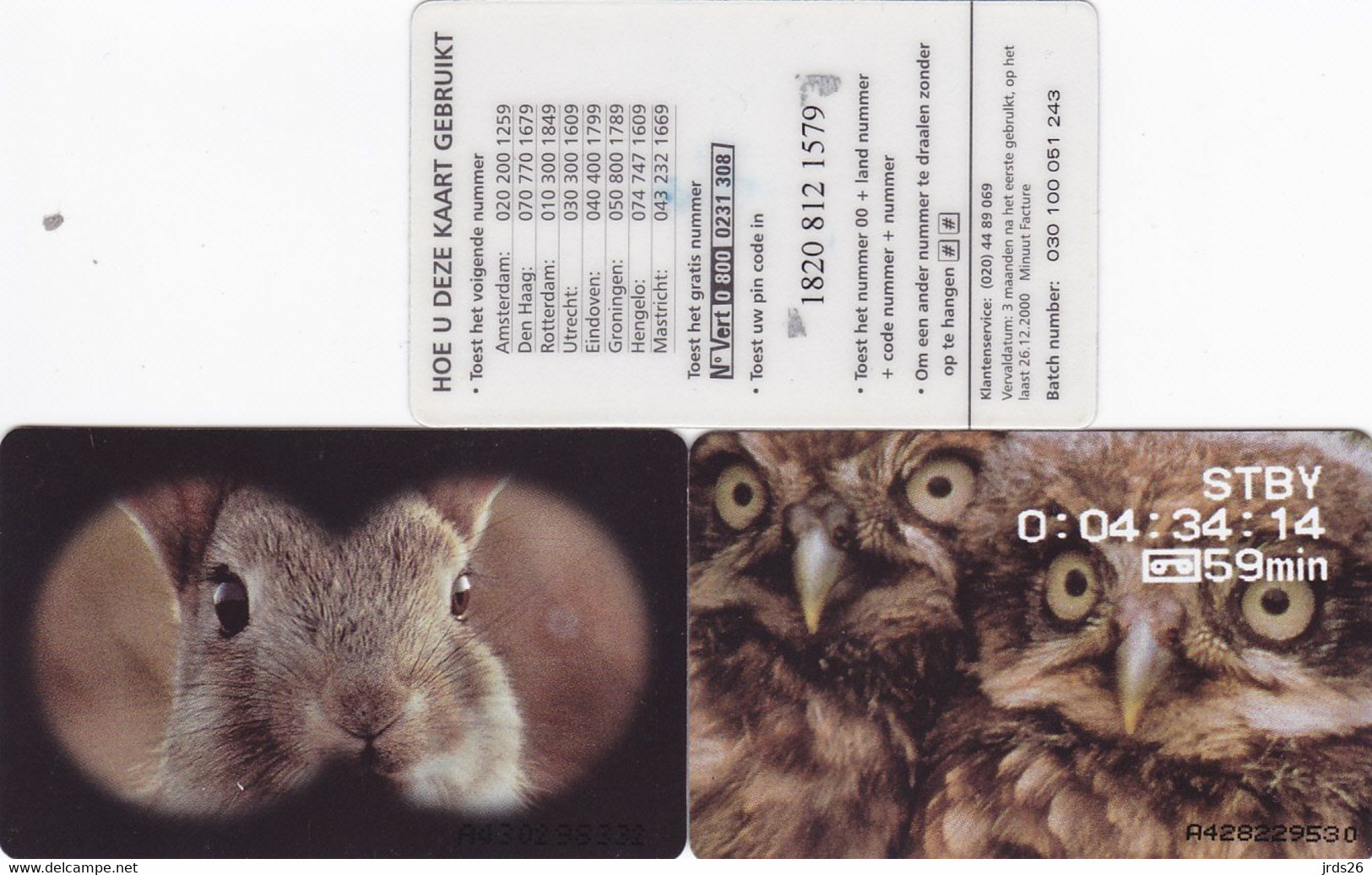 Netherlands 3 Phonecards - - - Butterfly, Owl, Hare - Non Classés