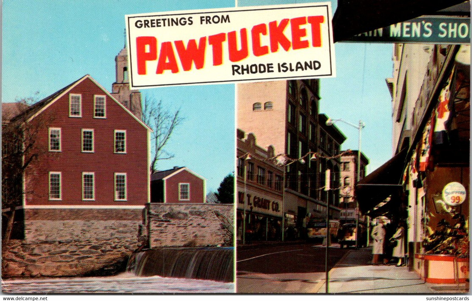 Rhode Island Greetings From Pawtucket Split View Main Street And Old Slater Mll - Pawtucket