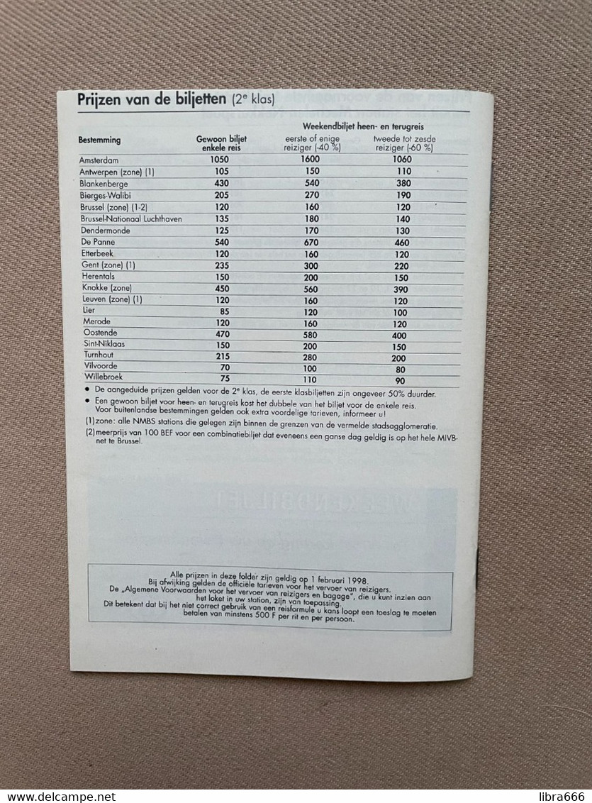 Dienstregeling IC-IR 1998 NMBS - Mechelen-Nekkerspoel - 11 blz. - 15 x 11 cm.