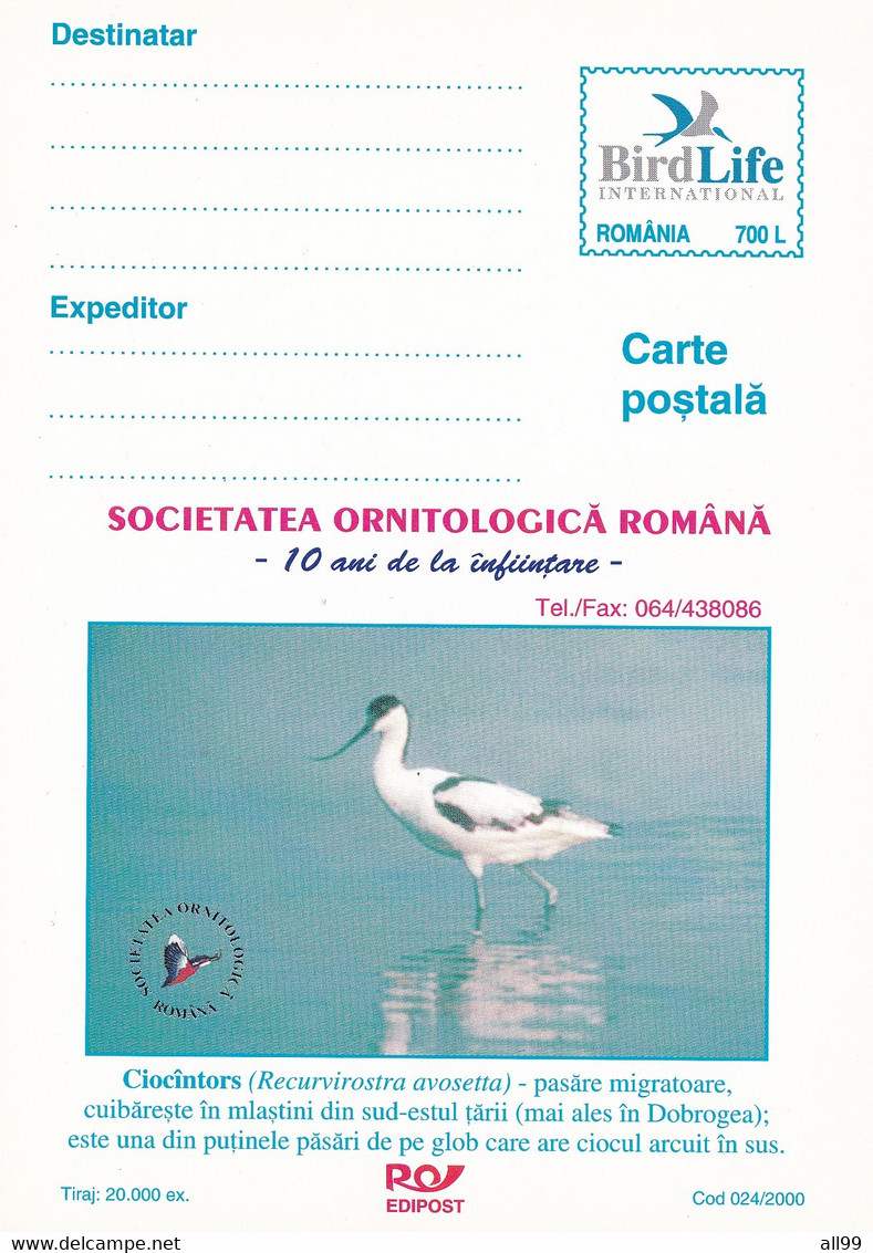 A23143 - RETURN BEAK BIRD  POSTAL STATIONERY UNUSED ROMANIA 2000 - Andere & Zonder Classificatie