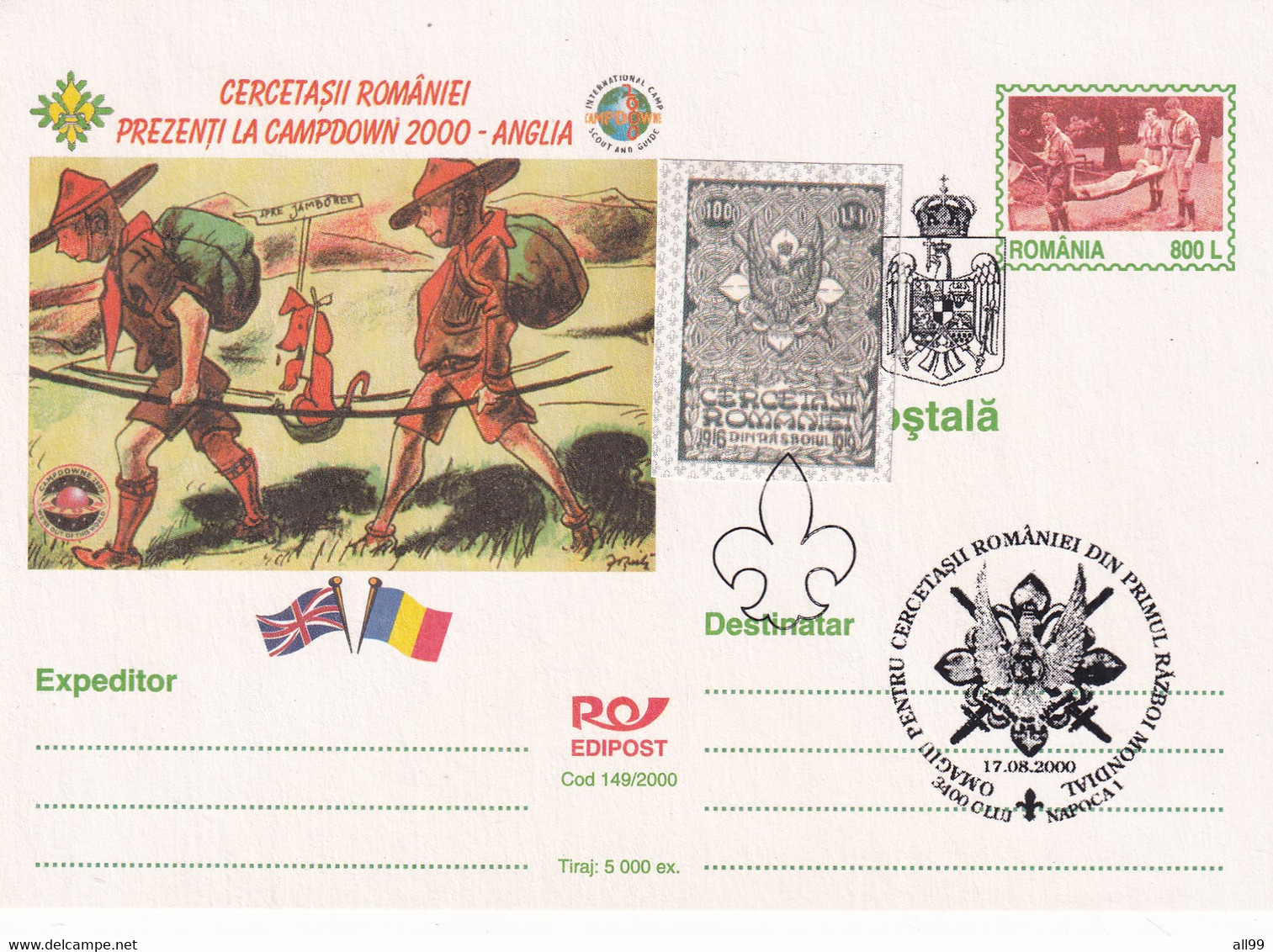 A23155 - ROMANIA SCOUTS ANGLIA CAMPDOWN  POSTAL STATIONERY UNUSED ROMANIA 2000 - Otros & Sin Clasificación