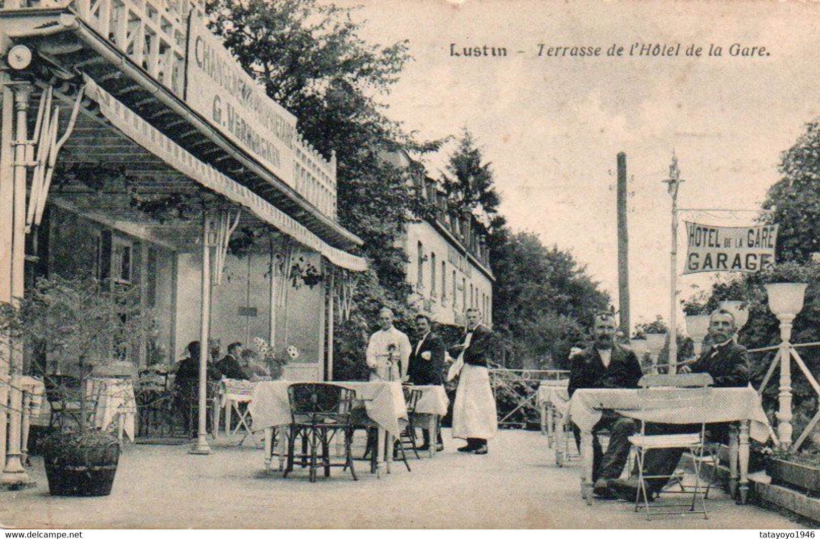 Lustin  Terrasse De L'hotel De La Gare Bien Animée Voyagé En 1921 - Profondeville