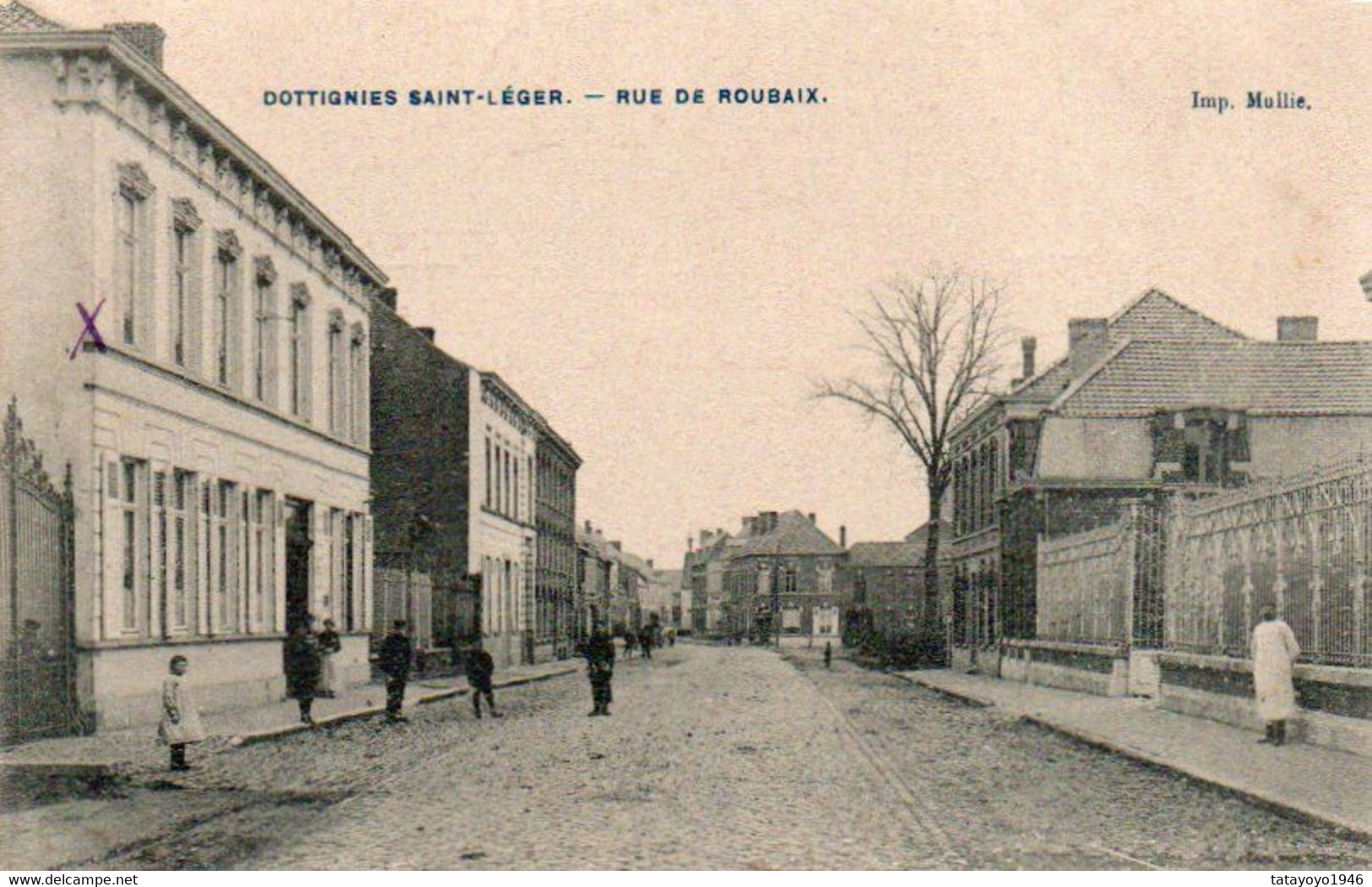 Dottignies Saint Leger   Rue De Roubaix Animée Voyagé En 1907 - Mouscron - Moeskroen