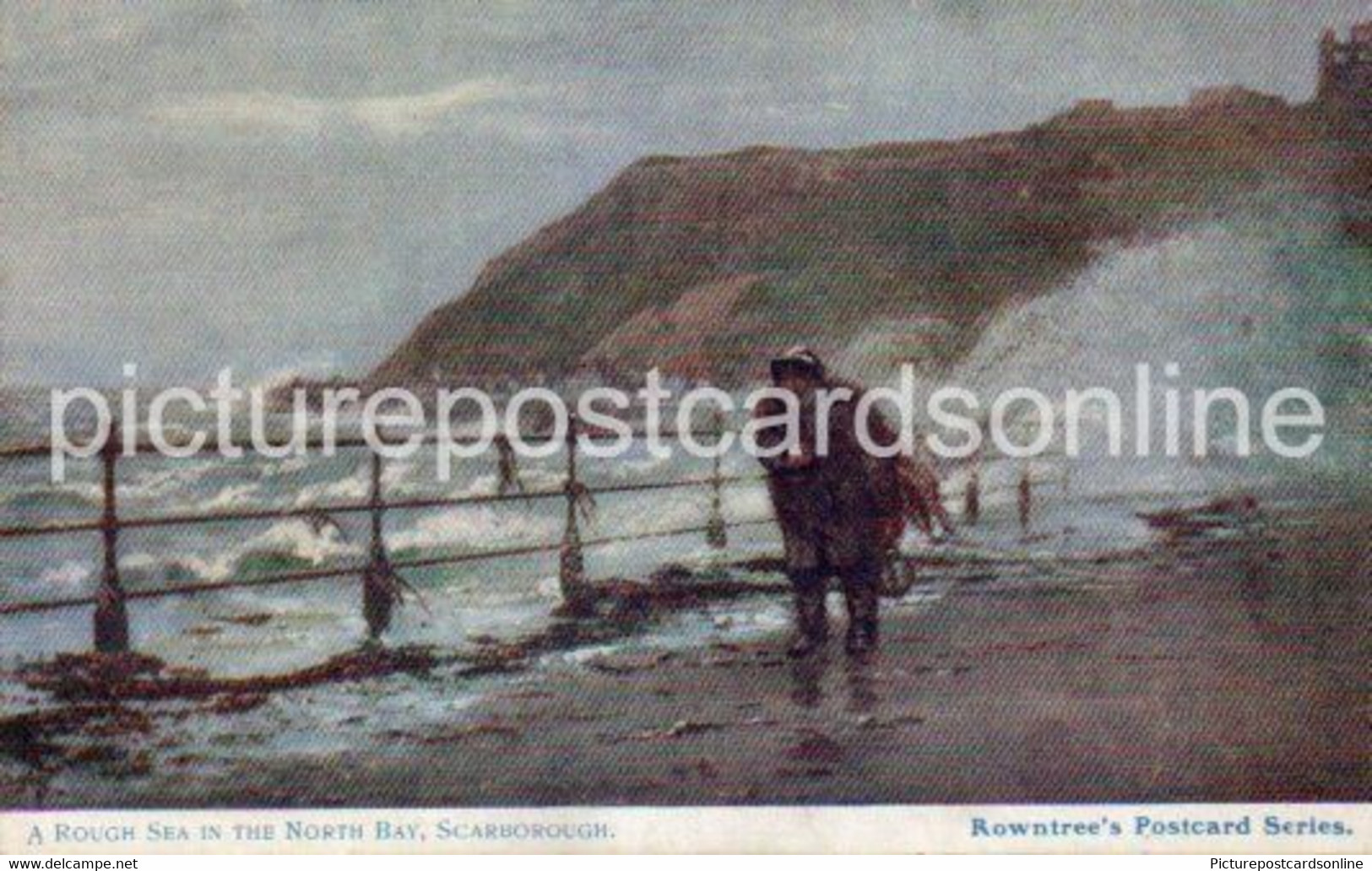 A ROUGH SEA IN NORTH BAY SCARBOROUGH OLD COLOUR ART POSTCARD YORKSHIRE ROWNTREES POSTCARD SERIES ROWNTREE'S - Scarborough