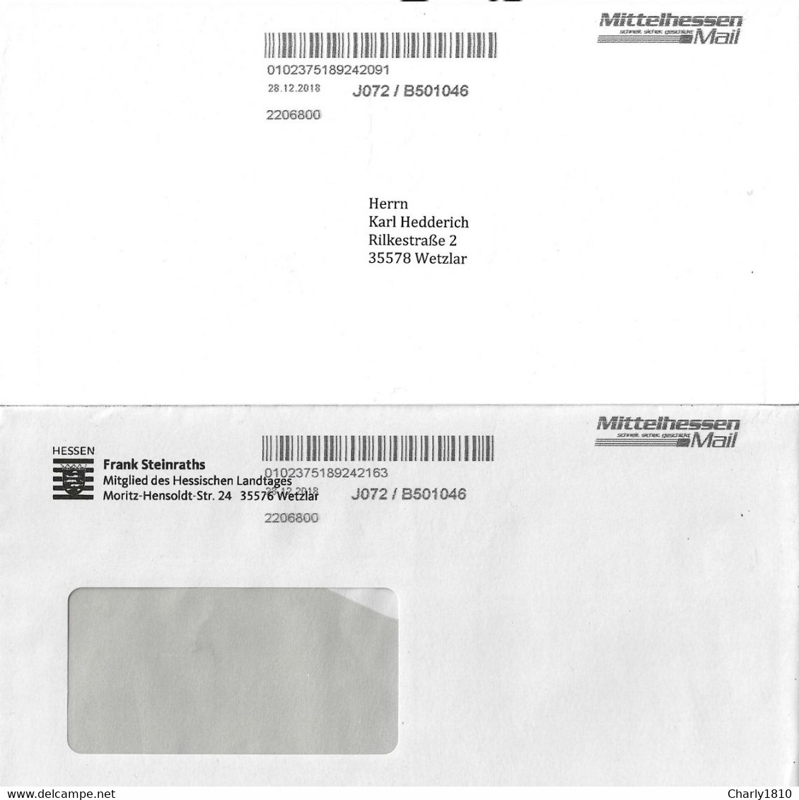 2 Belege Privatpost - Mittelhessen Mail - Privatpost