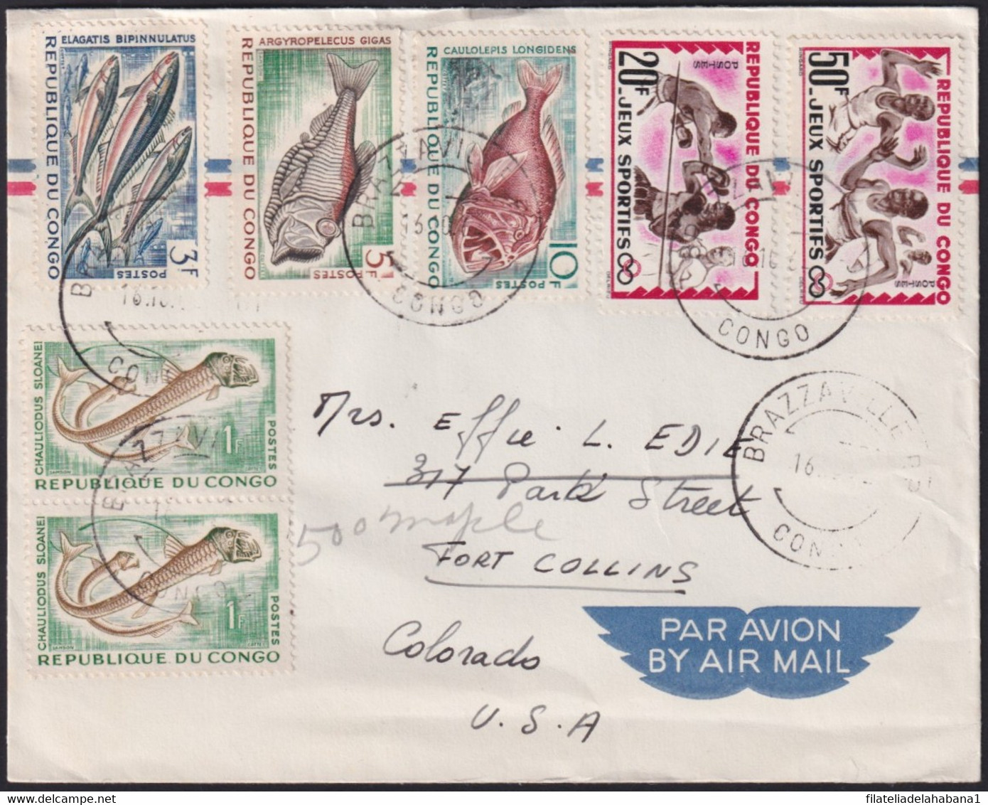 F-EX39473 CONGO 1962 COVER TO USA FISH PECES SPORT GAMES. - FDC