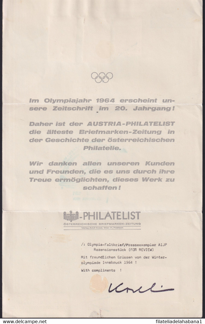 F-EX39496 GREECE 1964 OLYMPIC GAMES FLIGHT OLYMPIA – AUSTRIA INNSBRUCK. - Brieven En Documenten