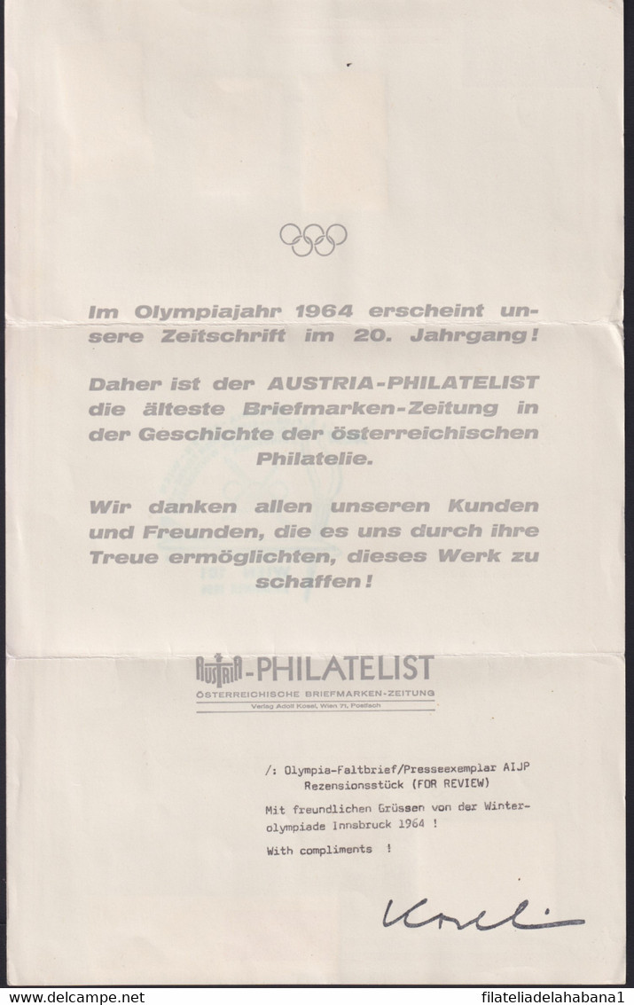 F-EX39513 GREECE 1964 OLYMPIC GAMES FLIGHT OLYMPIA – AUSTRIA INNSBRUCK. - Brieven En Documenten