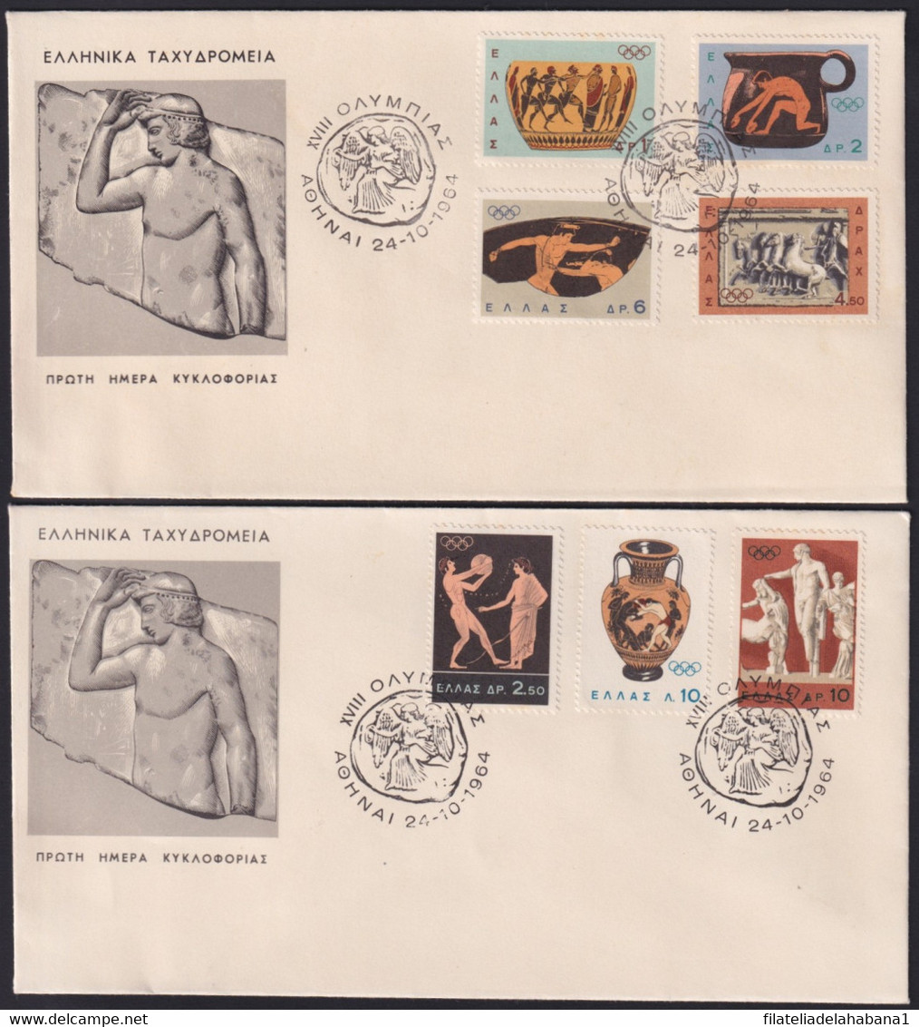 F-EX39497 GREECE 1964 OLYMPIC GAMES FDC ARCHEOLOGY POTTERY SCULTURE - Brieven En Documenten