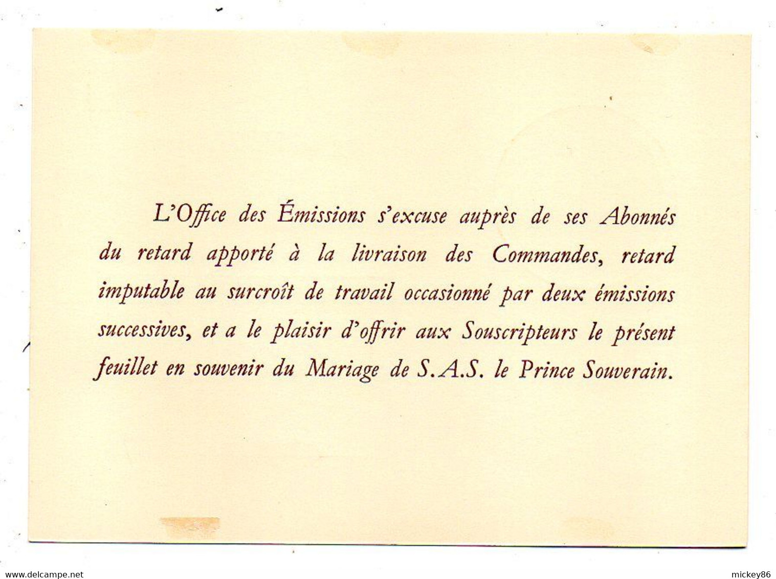 MONACO--1956-- Document Souvenir Carte Postale Mariage Princier  Rainier III....beau Cachet......à Saisir - Brieven En Documenten
