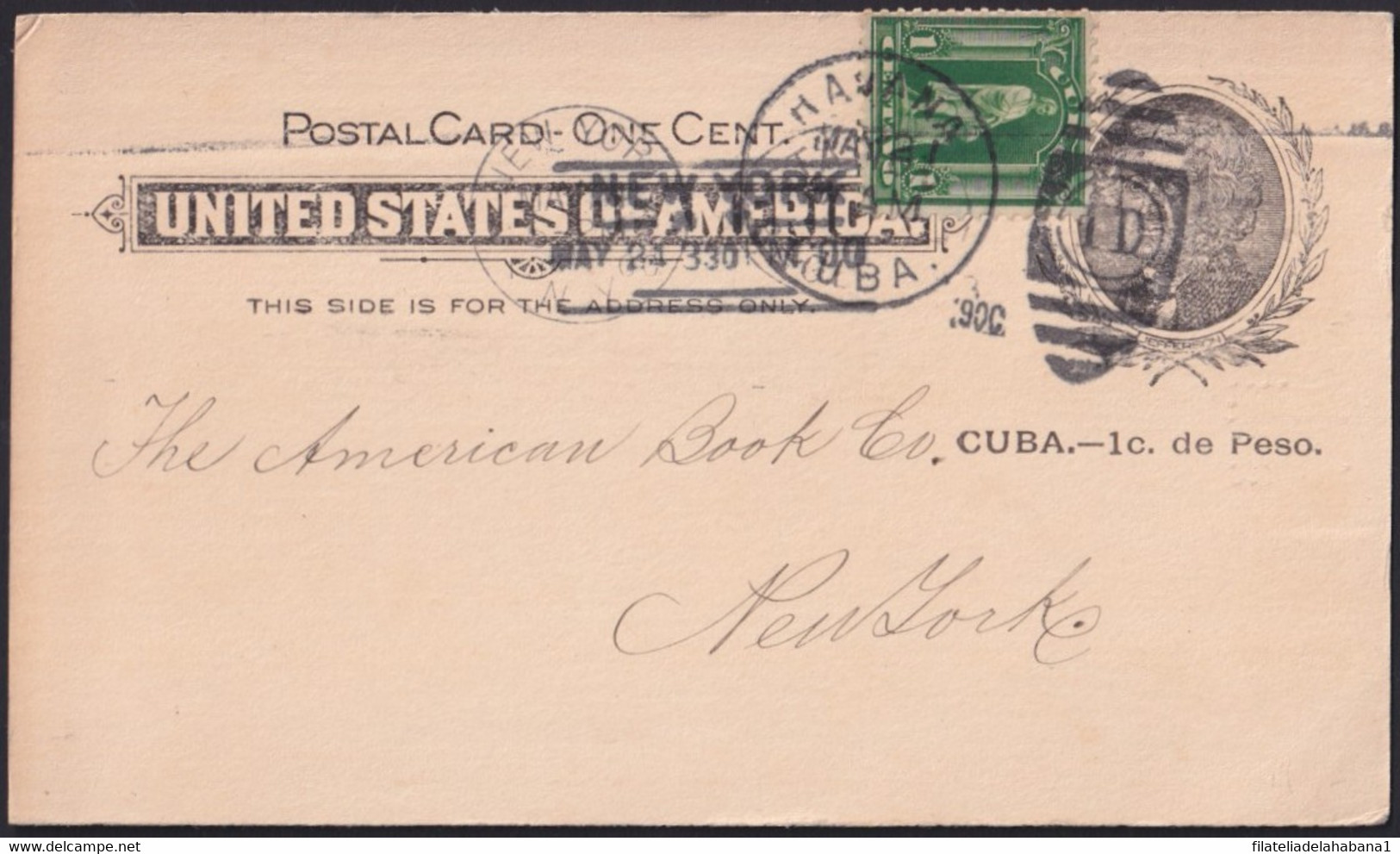 1899-EP-310 CUBA 1899 US OCCUPATION 1c POSTAL STATIONERY + 1c TO US. - Other & Unclassified