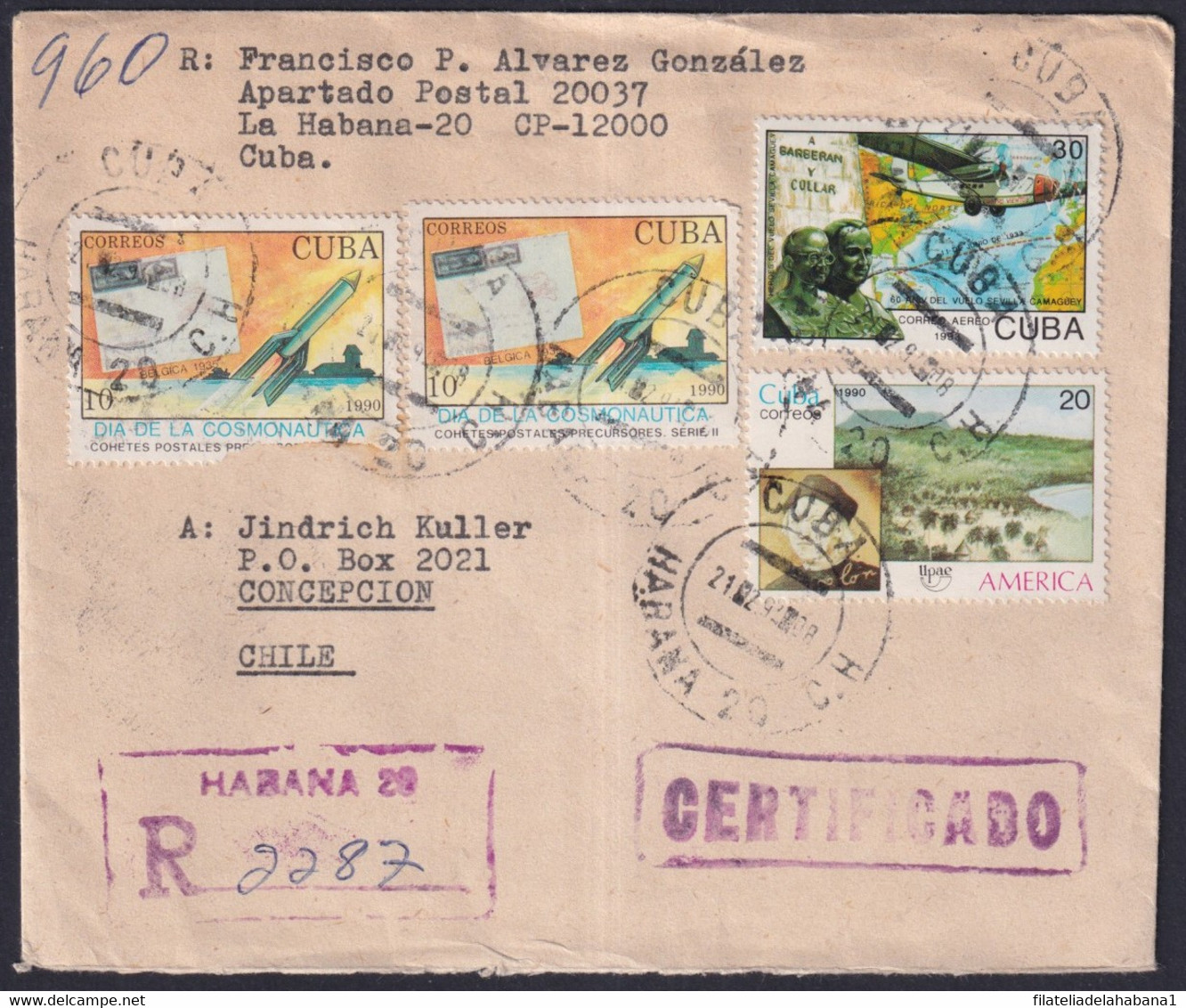 1994-H-3 CUBA 1994 AIR REGISTERED COVER TO CHILE. SEGUNDO AVISO EN DESTINO. - Brieven En Documenten