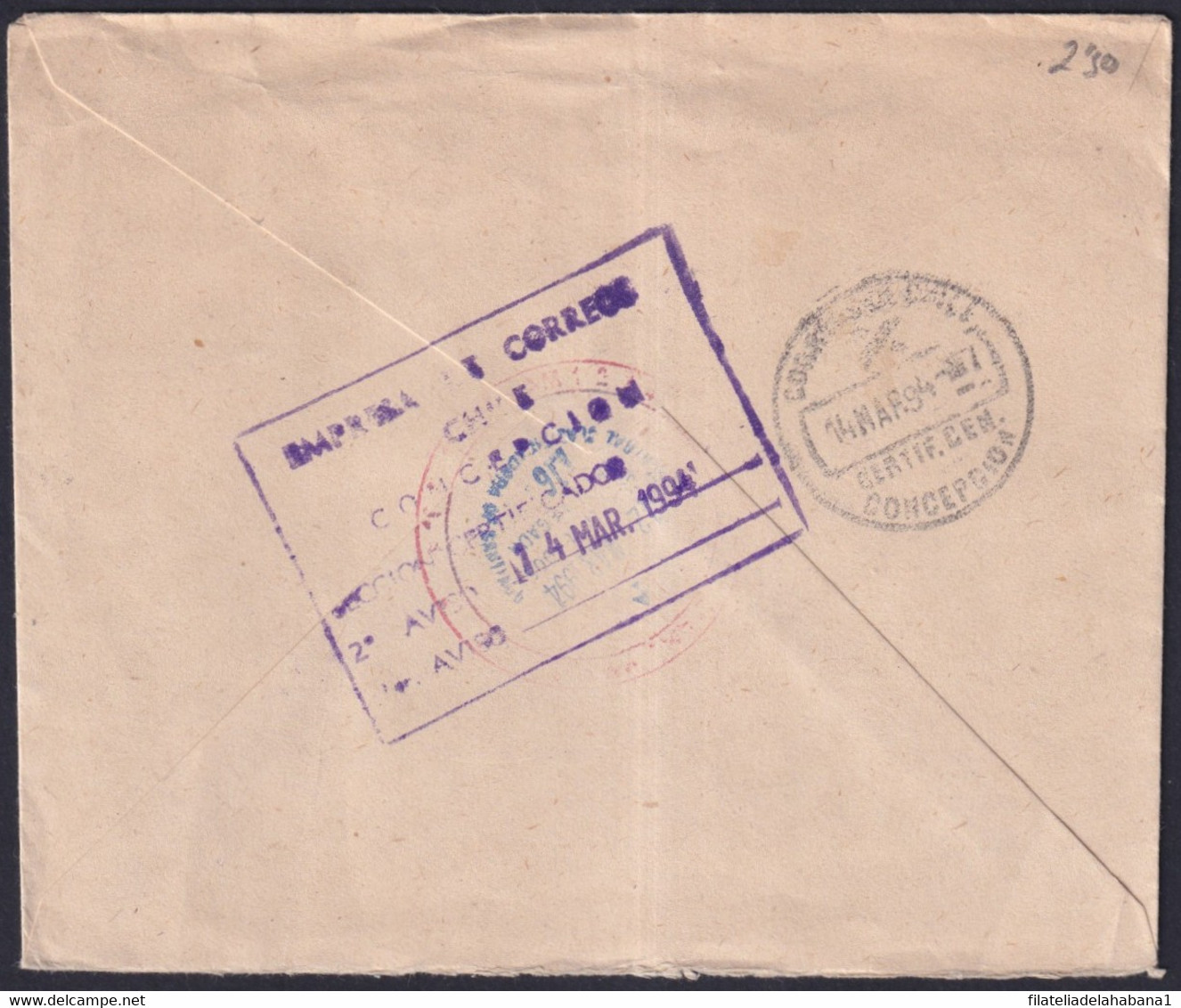 1994-H-3 CUBA 1994 AIR REGISTERED COVER TO CHILE. SEGUNDO AVISO EN DESTINO. - Briefe U. Dokumente