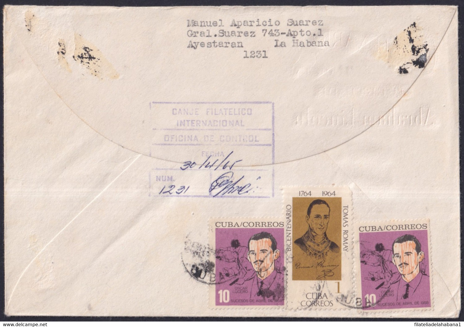 1965-FDC-96 CUBA 1965 FDC ABRAHAM LINCOLN REGISTERED COVER TO ESPAÑA SPAIN. - Covers & Documents