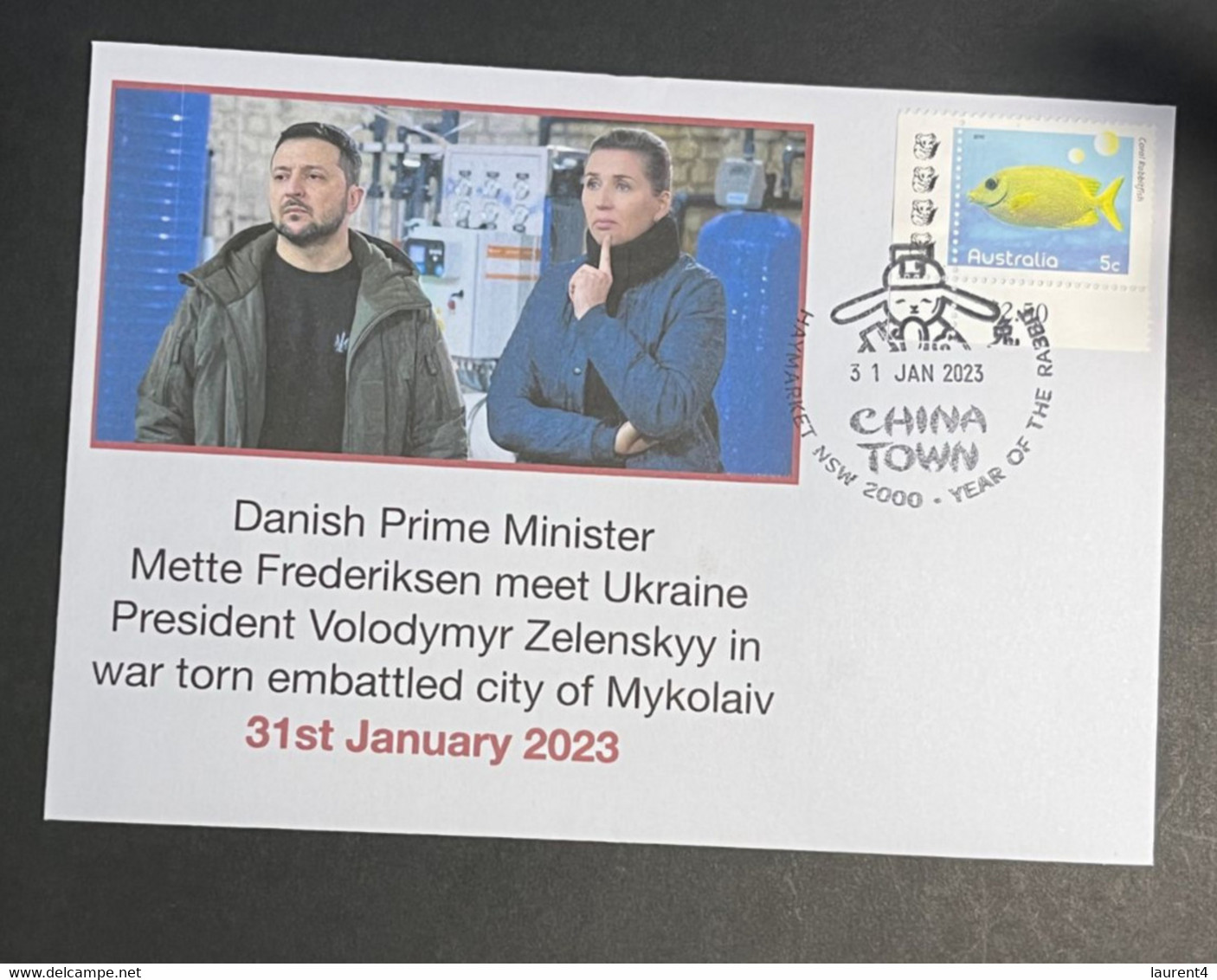 (2 Oø 13) Danmark Prime Minister Visit To Ukraine (with OZ Fish Re-print Stamp) 31-1-2023 - Covers & Documents