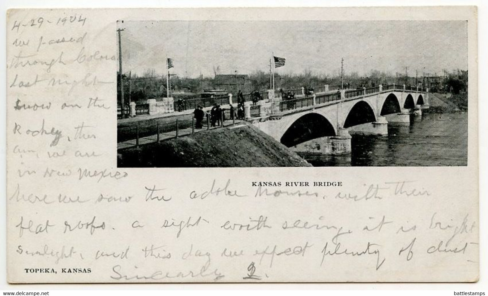 United States 1904 Postcard Topeka, Kansas - Kansas River Bridge; La Junta & Albuquerque RPO Postmark - Topeka