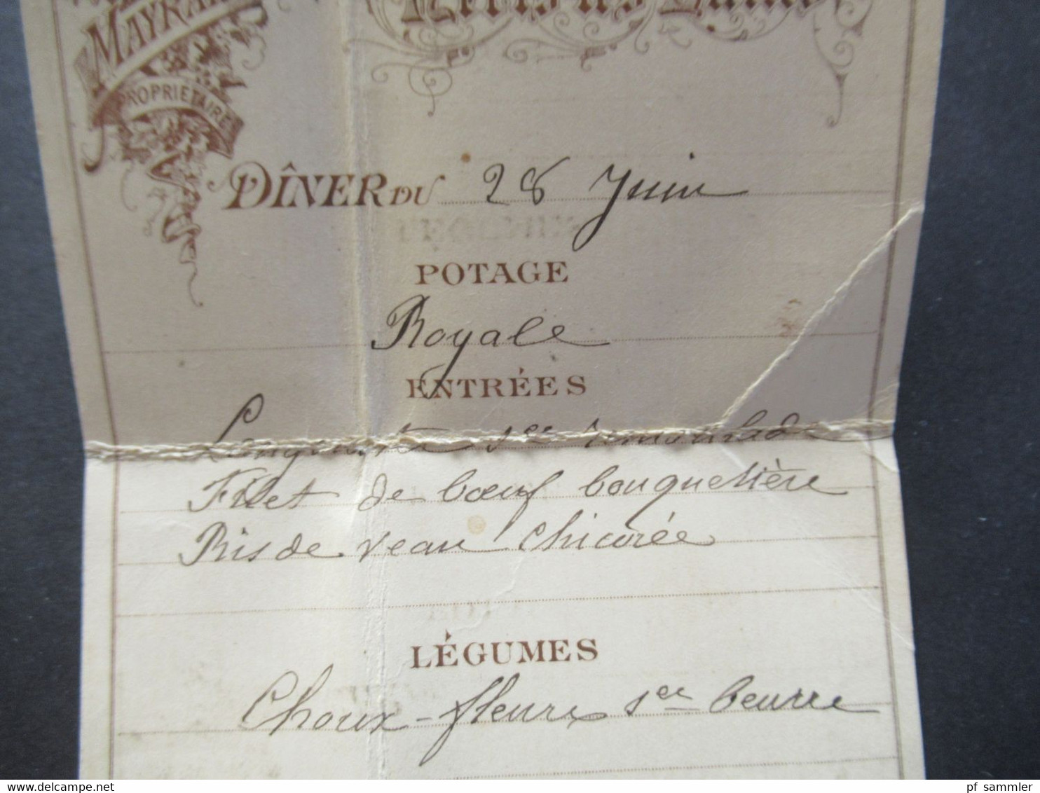 Frankreich Um 1920 Speisekarte Diner Grand Hotel Domoulin Neris Les Bains Mayard Proprietaire Potage Royale - Menus