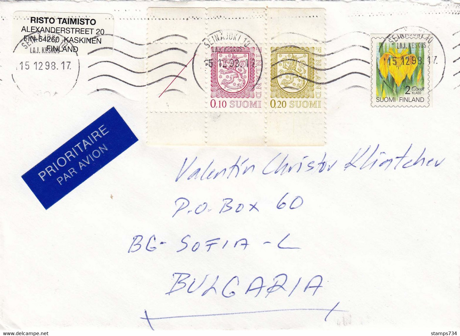 Finland-095/1998: 2 Klass+0.20 FM+0.10 FM: Flower(Iris Pseudacorus), Heraldic Lion (from Booklet) - Brieven En Documenten