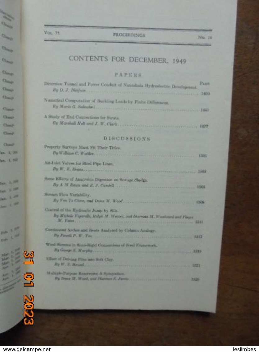 Proceedings American Society Of Civil Engineers Vol.75, No.10 (December 1949) - Sciences