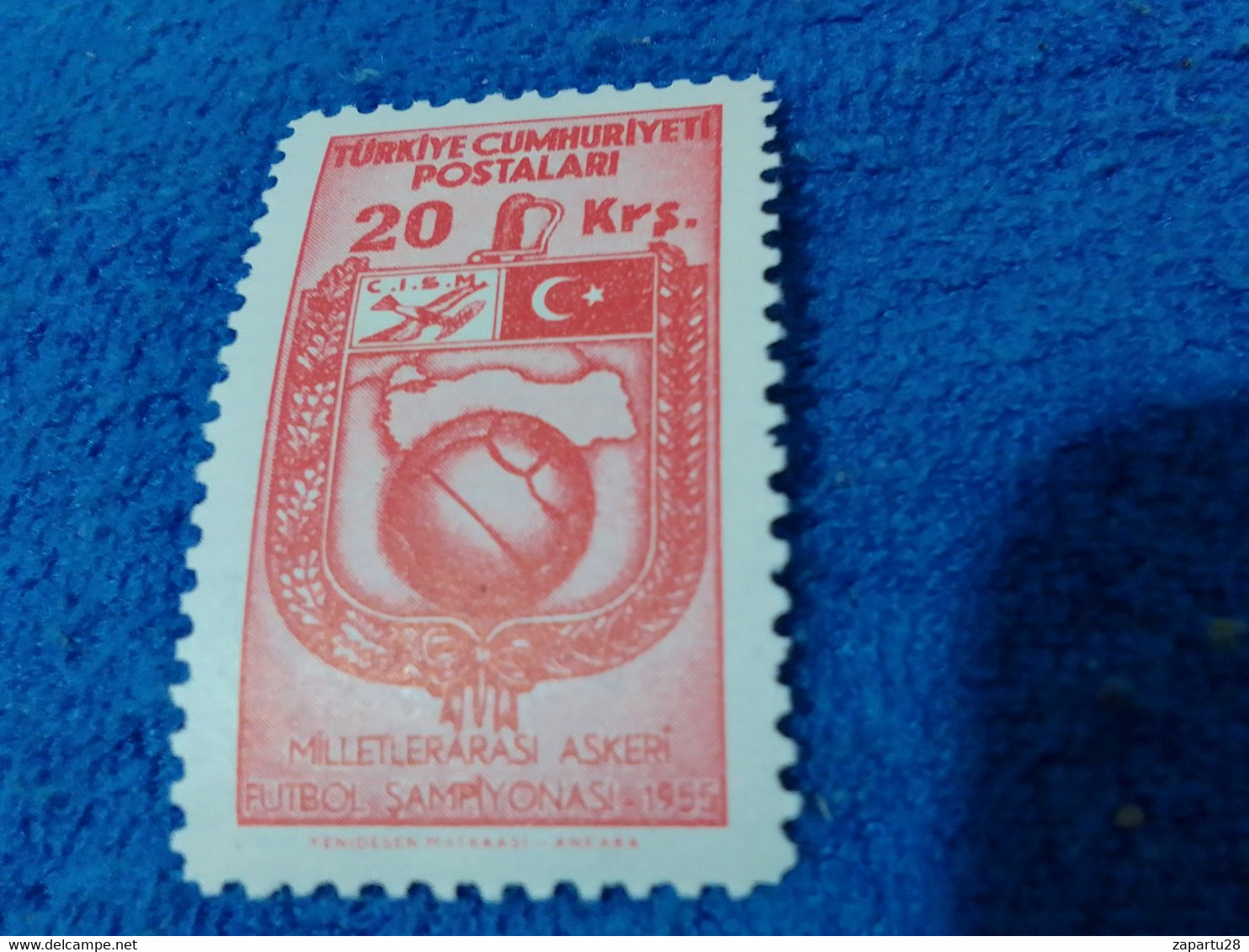 TÜRKİYE--1955 -- 20K  ULUSLARARASI ASKERİ FUTBOL ŞAMPİYONASI DAMGASIZ - Unused Stamps