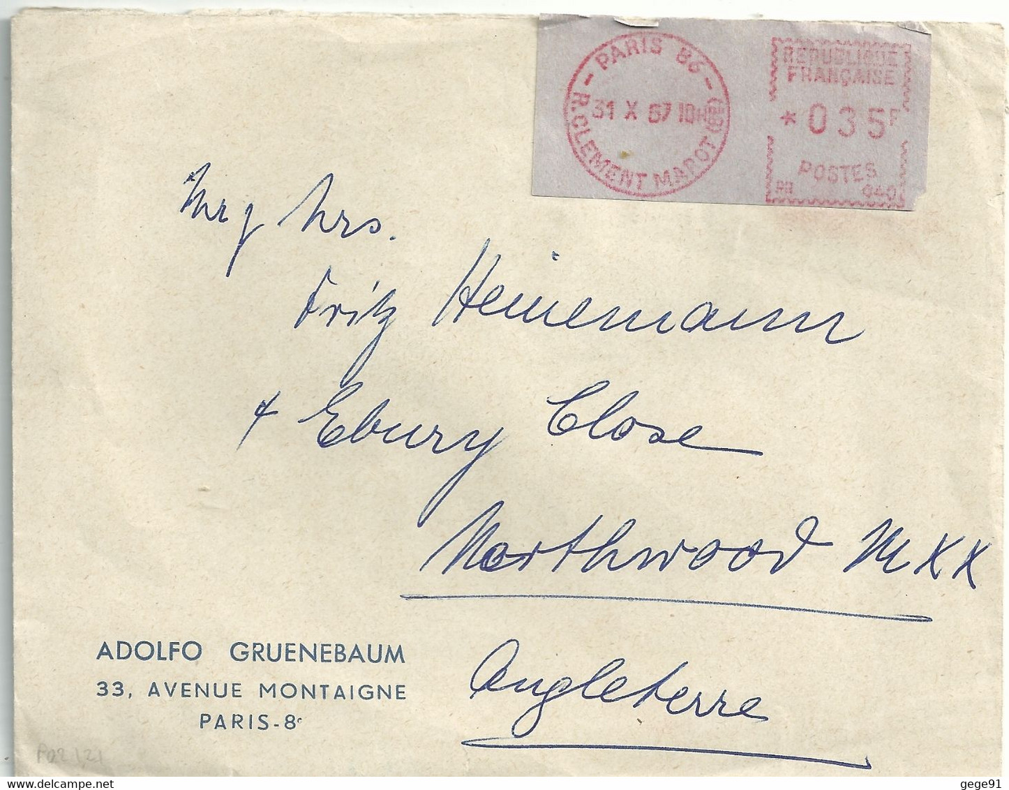 Vignette D'affranchissement De Guichet - Camp - étiquette Mauve - Paris 86 - Lettre Pour Le Royaume-uni - 1969 Montgeron – Papier Blanc – Frama/Satas