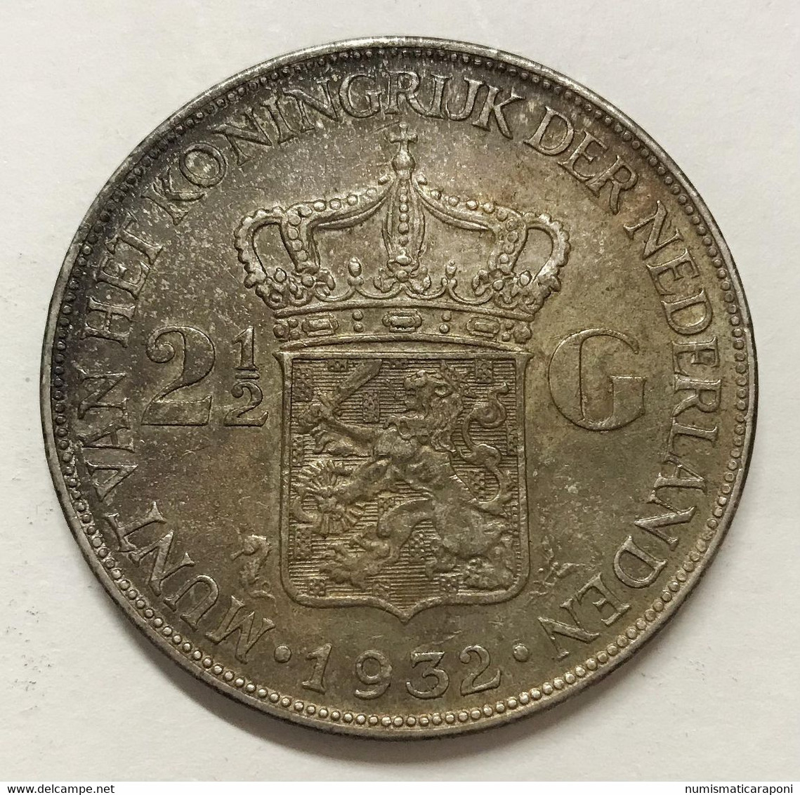 NETHERLAND OLANDA WILHELMINA IIà 2 E 1/2 GULDEN 1932  E.546 - 2 1/2 Gulden