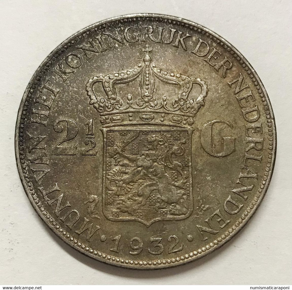 NETHERLAND OLANDA WILHELMINA IIà 2 E 1/2 GULDEN 1932  E.546 - 2 1/2 Florín Holandés (Gulden)