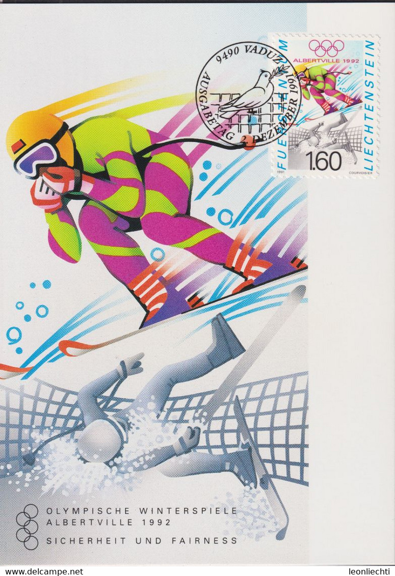 1991 Liechtenstein MC 105 Mi: LI 1032°, Y&T: LI 973°, ZNr. LI 973°, Olympische Winterspiele Albertville 1992 Ski Abfahrt - Andere & Zonder Classificatie