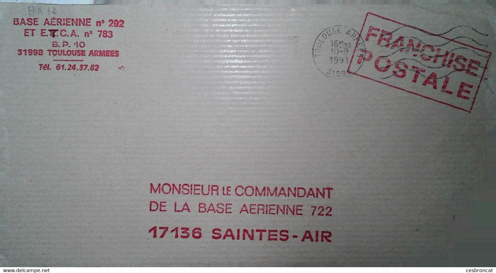 M 6  Lettre En Fm Base Aérienne 292 Devant De Lettre - Posta Aerea Militare