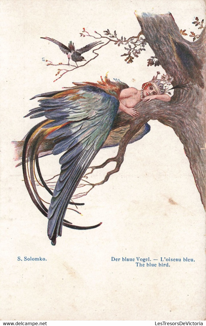 Illustrateur - S. Solmoko - L'oiseau Bleu - Femme Oiseau - Colorisé  - Carte Postale Ancienne - Solomko, S.
