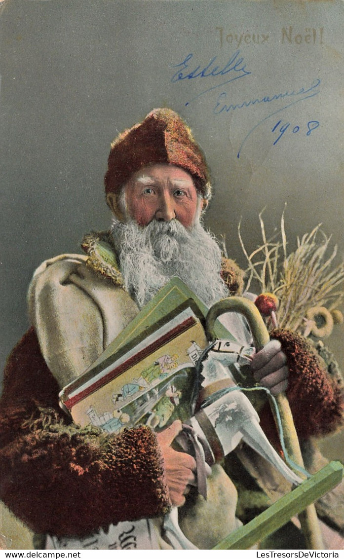 Joyeux Noël - Colorisé - Daté 1908 - Père Noël Oblitéré Bruxelles 1908 - Carte Postale Ancienne - Santa Claus