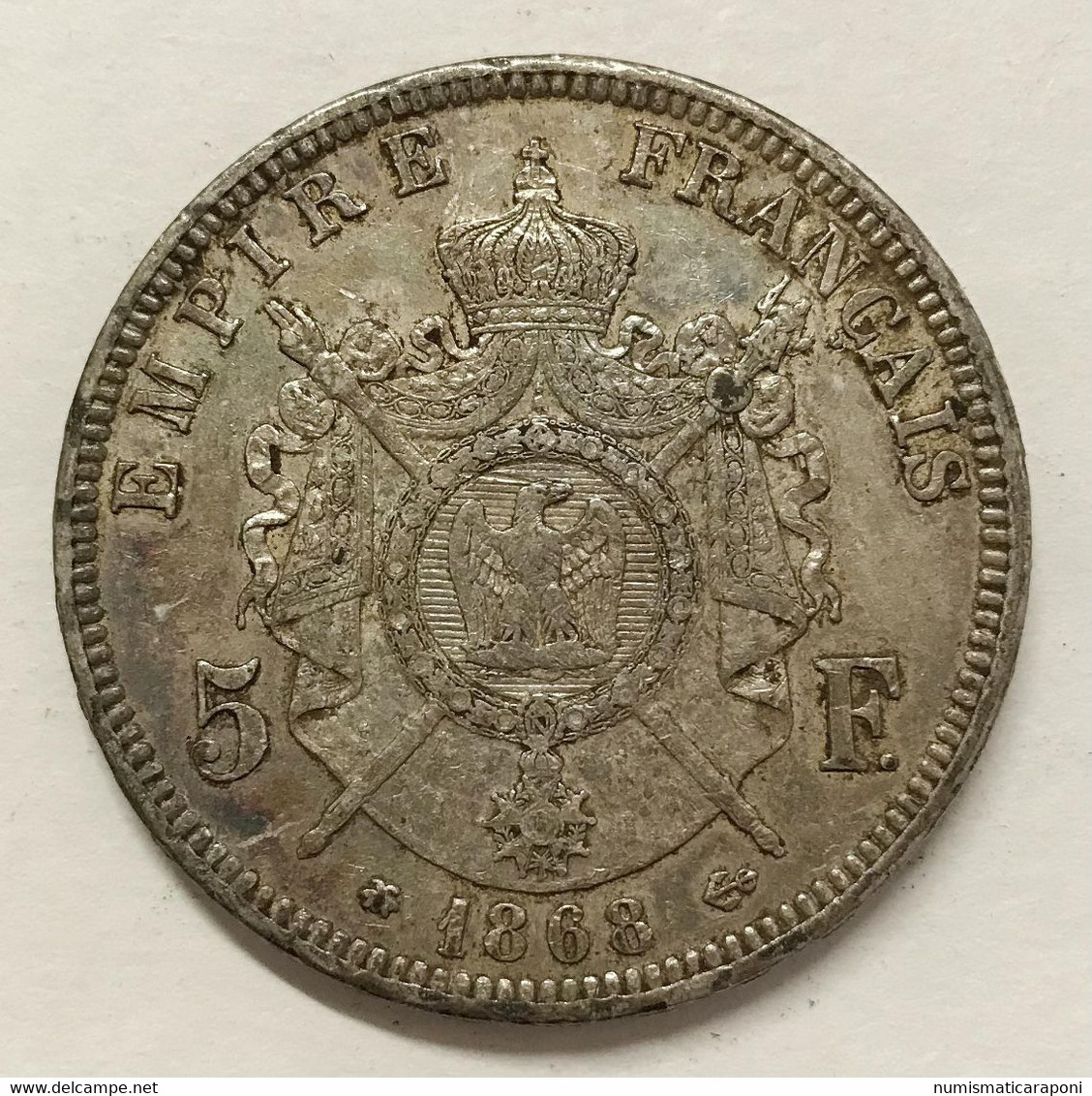 France Francia NAPOLEONE III 5 FRANCHI FRANCS 1868A PARIGI BB+ KM#799.1 E.552 - 5 Francs