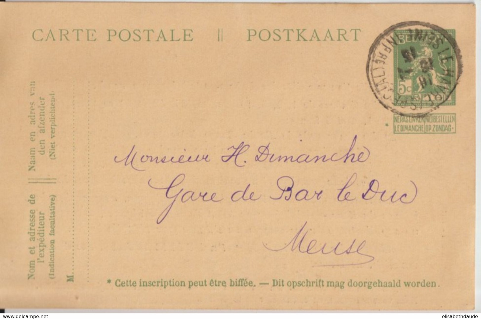 1915 - CP ENTIER Avec REPIQUAGE  VENTE TIMBRES  BELGIQUE GOUVERNEMENT En EXIL LE HAVRE (SPECIAL) - VOIR TEXTE ! - Zona Non Occupata