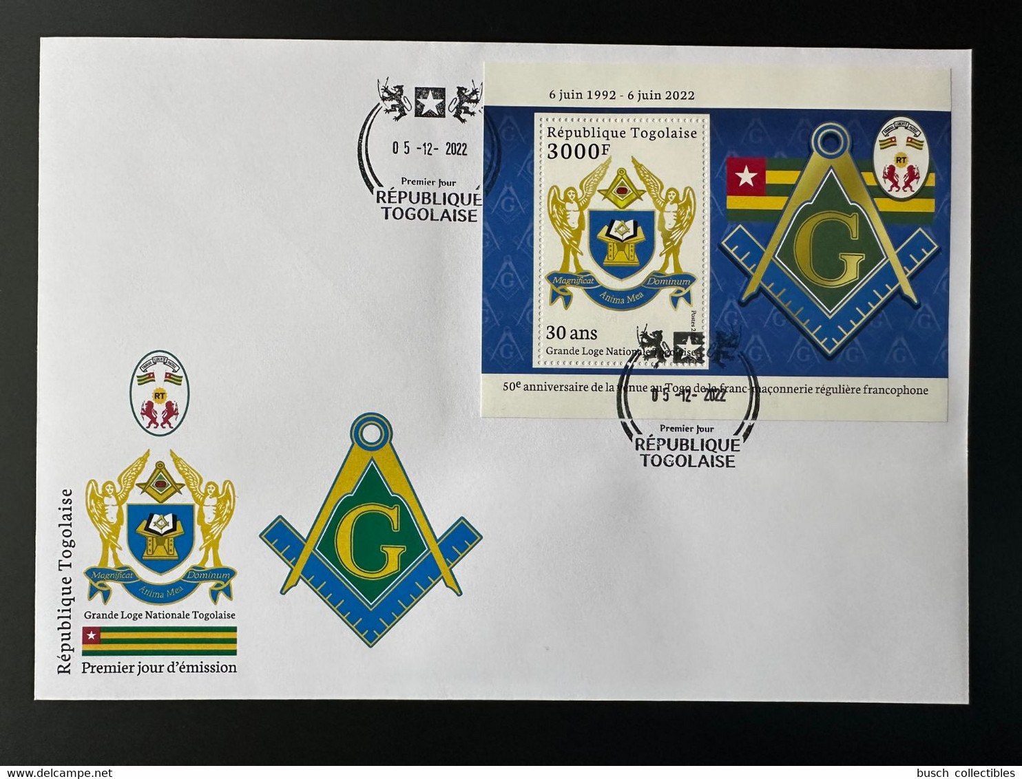 Togo 2022 FDC 1er Jour S/S Bloc Mi. ? 50 Ans Grande Loge Régulière Franc-maçons Freimaurer Freemasonry Masonic - Togo (1960-...)