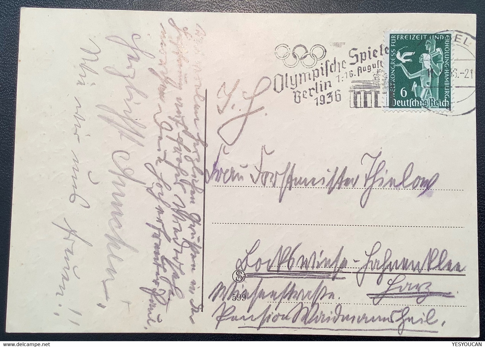 KIEL 1936 OLYMPISCHE SPIELE BERLIN Besserer Maschinenstempel Auf Postkarte Deutsches Reich(Olympic Games Jeux Olympique - Storia Postale