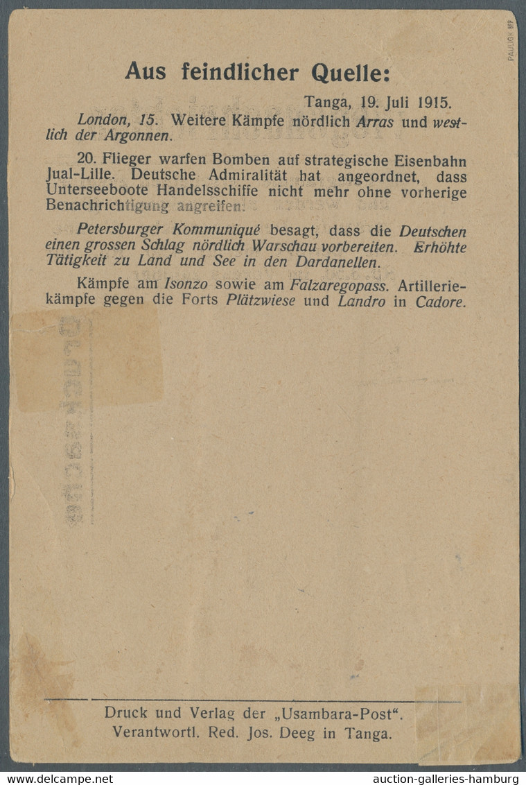 Deutsch-Ostafrika - Besonderheiten: NOTMASSNAHMEN, 1915, 19.7., "Kriegsnachricht - Duits-Oost-Afrika