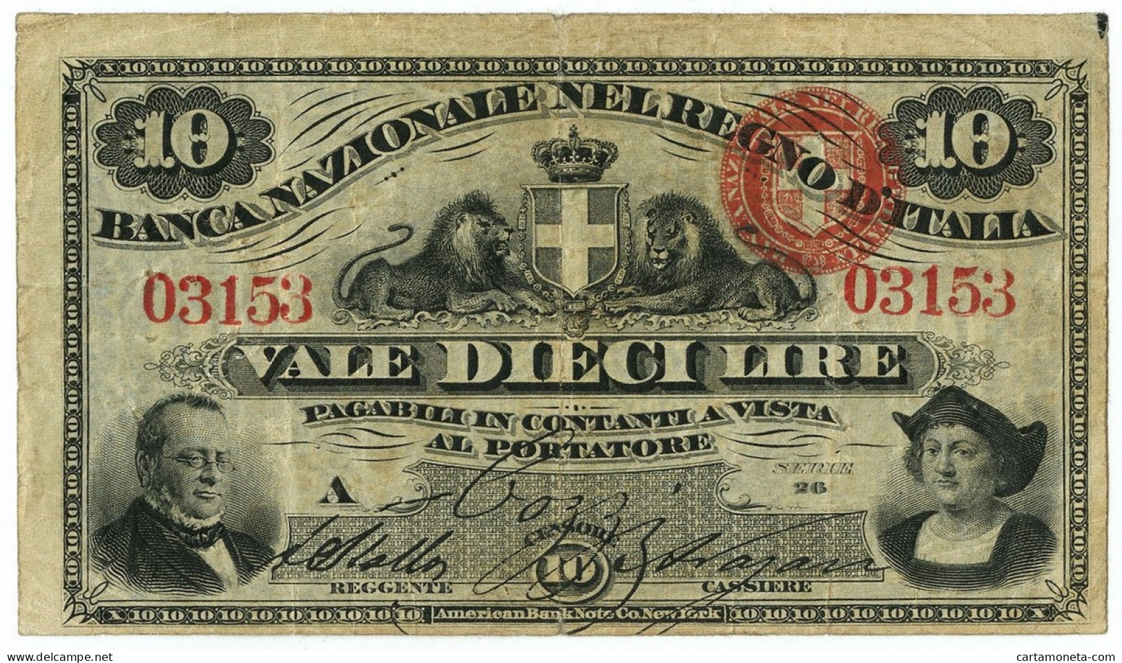 10 LIRE BANCA NAZIONALE NEL REGNO D'ITALIA CAVOUR COLOMBO 12/06/1866 BB - Autres & Non Classés