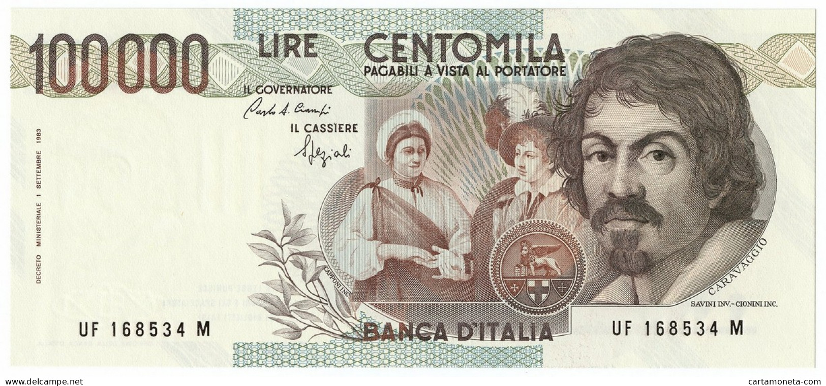 100000 LIRE BANCA D'ITALIA CARAVAGGIO I TIPO LETTERA F 10/03/1993 QFDS - Other & Unclassified