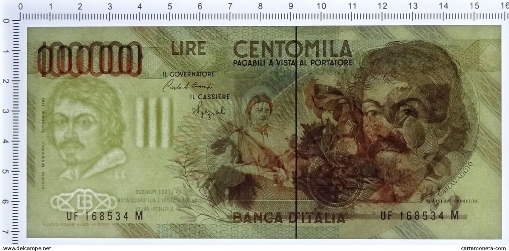 100000 LIRE BANCA D'ITALIA CARAVAGGIO I TIPO LETTERA F 10/03/1993 QFDS - Other & Unclassified