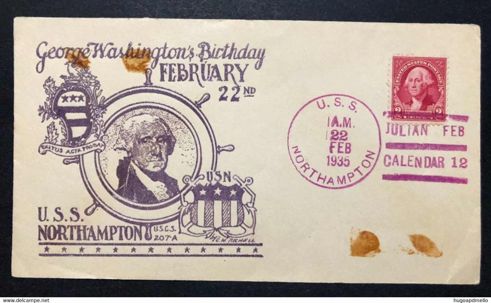 UNITED STATES, Uncirculated FDC, USS Northampton 1935 Julian Calendar Washington Richell Cachet Nav, 1935 - 1981-1990